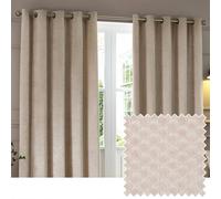 Paoletti Neptune Eyelet Curtain Pair - Lined Room Darkening Luxury Velvet Geometric Curtains (Champagne - 117x137cm)
