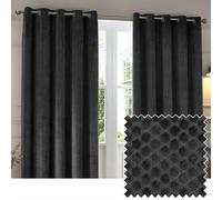 Paoletti Neptune Eyelet Curtain Pair - Lined Room Darkening Luxury Velvet Geometric Curtains (Charcoal - 229x229cm)