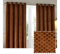 Paoletti Neptune Eyelet Curtain Pair - Lined Room Darkening Luxury Velvet Geometric Curtains (Copper - 168x183cm)