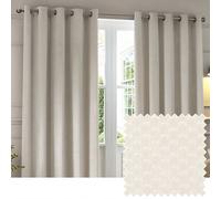 Paoletti Neptune Eyelet Curtain Pair - Lined Room Darkening Luxury Velvet Geometric Curtains (Ivory - 229x229cm)