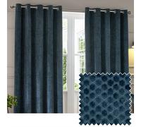 Paoletti Neptune Eyelet Curtain Pair - Lined Room Darkening Luxury Velvet Geometric Curtains (Navy - 229x137cm)
