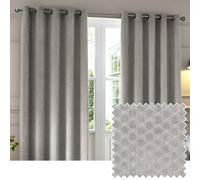 Paoletti Neptune Eyelet Curtain Pair - Lined Room Darkening Luxury Velvet Geometric Curtains (Silver - 117x137cm)