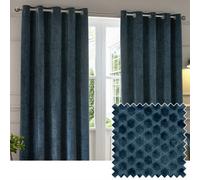 Paoletti Neptune Eyelet Curtain Pair - Lined Room Darkening Luxury Velvet Geometric Curtains (Navy - 168x229cm)