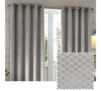 Paoletti Neptune Eyelet Curtain Pair - Lined Room Darkening Luxury Velvet Geometric Curtains (Silver - 117x183cm)