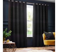 Paoletti New Galaxy Chenille Eyelet Curtains - Black - Black - 117cm x 183cm
