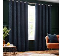 Paoletti New Galaxy Chenille Eyelet Curtains - Navy - 117cm x 137cm - Navy - 100% Polyester