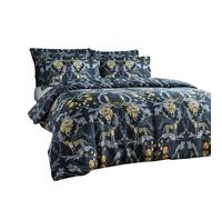 Paoletti Nouvilla Cheetah Duvet Cover Set - Blue/Grey/Yellow - Single - Blue/Grey/Yellow - 100% Cotton