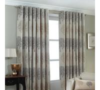 Riva Paoletti Oakdale Ringtop Eyelet Curtains (Pair), 229cm x 137cm, Silver and Beige