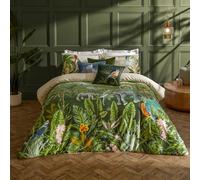 Paoletti Odisha Duvet Cover Set - Reversible Botanical Exotic Elephant Piped Edge Luxury Bedding (Jungle - Super King)