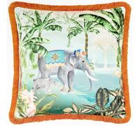Paoletti Odisha Scene Printed Velvet Cushion Cover - Multicolour - 50x50cm
