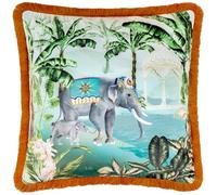 Paoletti Odisha Scene Printed Velvet Feather Rich Cushion - Multicolour - 50x50cm