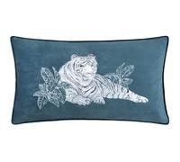 Paoletti Odisha White Tiger Embroidered Feather Filled Cushion - Blue - 30x50cm