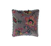 Paoletti Palampur Floral Printed Pom Pom Trimmed Cushion in Dark Grey | Size: 50 cm x 50 cm Paoletti Dark Grey 50 cm x 50 cm