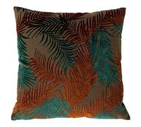 Paoletti Palm Grove Cushion Cover, Velvet, Teal/Rust, 50 x 50cm