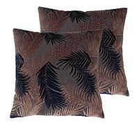 Paoletti Palm Grove Feather Filled Cushions (Twin Pack), Blush/Navy, 50 x 50cm