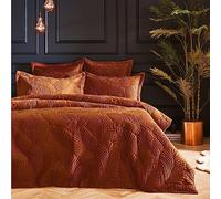 Paoletti Palmeria Quilted Velvet King Duvet Cover Set, Orange