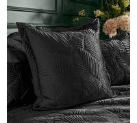 Paoletti Palmeria Polyester Filled Cushion (Black - 60x60cm) | Luxurious Quilted Palm Leaf Embroidered Oxford Edge Decorative Pillow