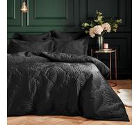 Riva Paoletti Duvet Cover Set Palmeria Quilted - Luxe Embroidered Velvet (Black, Double)