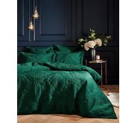 Paoletti Palmeria Quilted Duvet Cover Set - Luxe Embroidered Velvet Bedding (Emerald - Super King)