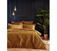 Paoletti Palmeria Quilted Duvet Cover Set - Luxe Embroidered Velvet Bedding (Gold - Single), King