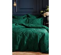 Paoletti Palmeria Quilted Duvet Cover Set - Luxe Embroidered Velvet Bedding (Emerald - King)