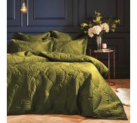 Riva Paoletti Quilted Duvet Cover Set Palmeria – Luxe Embroidered Velvet (Moss - Single)