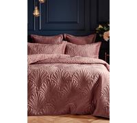 Paoletti Palmeria Quilted Embroidered Velvet Duvet Cover Set, Double, Pink