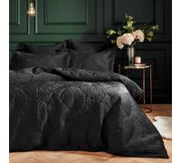 Riva Paoletti Duvet Cover Set Palmeria Quilted - Luxe Embroidered Velvet (Black, Double)