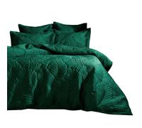 Paoletti Palmeria Velvet Quilted Duvet Cover Set - Emerald Green - Single - Emerald Green - 50% Polyester/50% Cotton