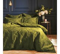 Paoletti Palmeria Velvet Quilted Duvet Cover Set - Moss - Double - Moss - 100% Mixed