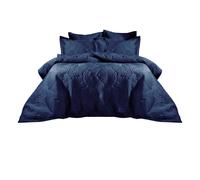 Paoletti Palmeria Velvet Quilted Duvet Cover Set - Navy - Superking - Navy - 50% Polyester/50% Cotton