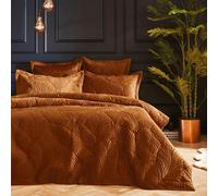 Paoletti Palmeria Velvet Quilted Duvet Cover Set - Rust - King - Rust - 100% Mixed
