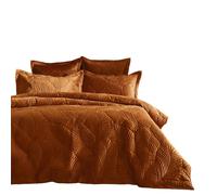 Paoletti Palmeria Velvet Quilted Duvet Cover Set - Rust - Rust - Superking