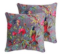 Paoletti Paradise Feather Filled Cushions (Twin Pack), Cotton, Mink