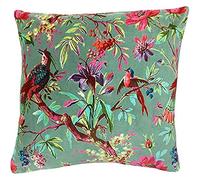 Paoletti Paradise Square Cushion Cover - Mineral Colourful Bird Print Velvet Feel Cotton Fabric (50 x 50 cm, Pack of 1)