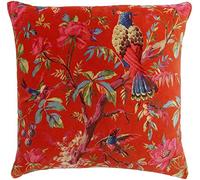 Riva Paoletti Paradise Square Cushion Cover Orange Colourful Bird Print Velvet Fabric Machine Washable 100% Cotton 50 x 50cm (20" x 20" inches)