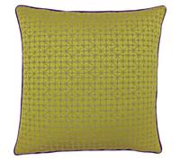 Riva Paoletti Pimlico Cushion Cover - Gold Yellow - Geometric Diamond Design - Jacquard Weave - Contrasting Purple Piped Edges - 65% Polyester 35% Viscose - 45 x 45cm (18" x 18" inches)
