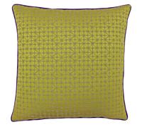 Riva Paoletti Pimlico Polyester Filled Cushion - Gold Yellow - Geometric Diamond Design - Jacquard Weave - Contrasting Purple Piped Edges - 65% Polyester 35% Viscose - 45 x 45cm (18" x 18" inches)