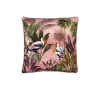Paoletti Platalea Bird Printed Velvet Piped Cushion In Pink Pink