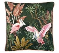 Paoletti Platalea Cushion Cover - Tropical Birds Velvet Design (Green - 43 x 43 cm)