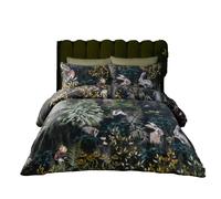 Paoletti Reversible Cotton Sherwood Duvet Cover Set - Forest Green/Black - Double - Forest Green/Black - 100% Cotton