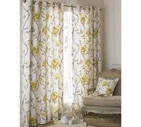 Paoletti Rosemoor Floral Eyelet Curtain Pair - Ochre - 168x183cm