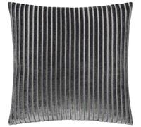 Paoletti Savoy Stripe Feather Filled Cushion - Reversible Soft Textured Velvet Decorative Cushion for Sofas Beds and Armchairs (Charcoal - 50x50cm)