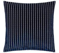Paoletti Savoy Stripe Feather Filled Cushion - Reversible Soft Textured Velvet Decorative Cushion for Sofas Beds and Armchairs (Navy - 50x50cm)