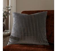 Paoletti Savoy Stripe Cushion Cover - Reversible Soft Textured Velvet Decorative Cushion for Sofas Beds and Armchairs (Charcoal - 50x50cm)