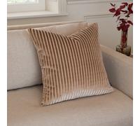 Paoletti Savoy Stripe Cushion Cover - Reversible Soft Textured Velvet Decorative Cushion for Sofas Beds and Armchairs (Mink - 50x50cm)
