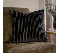 Paoletti Savoy Stripe Polyester Filled Cushion - Reversible Soft Textured Velvet Decorative Cushion for Sofas Beds and Armchairs (Black - 50x50cm)