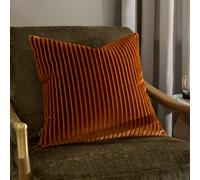 Paoletti Savoy Stripe Feather Filled Cushion - Reversible Soft Textured Velvet Decorative Cushion for Sofas Beds and Armchairs (Brick - 50x50cm)
