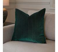 Paoletti Savoy Stripe Feather Filled Cushion - Reversible Soft Textured Velvet Decorative Cushion for Sofas Beds and Armchairs (Emerald - 50x50cm)