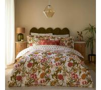 Paoletti Ishana Duvet Cover Set - Reversible Botanical Floral Cotton Rich Oxford Trim Bedding (Russet - King - 230x220cm)